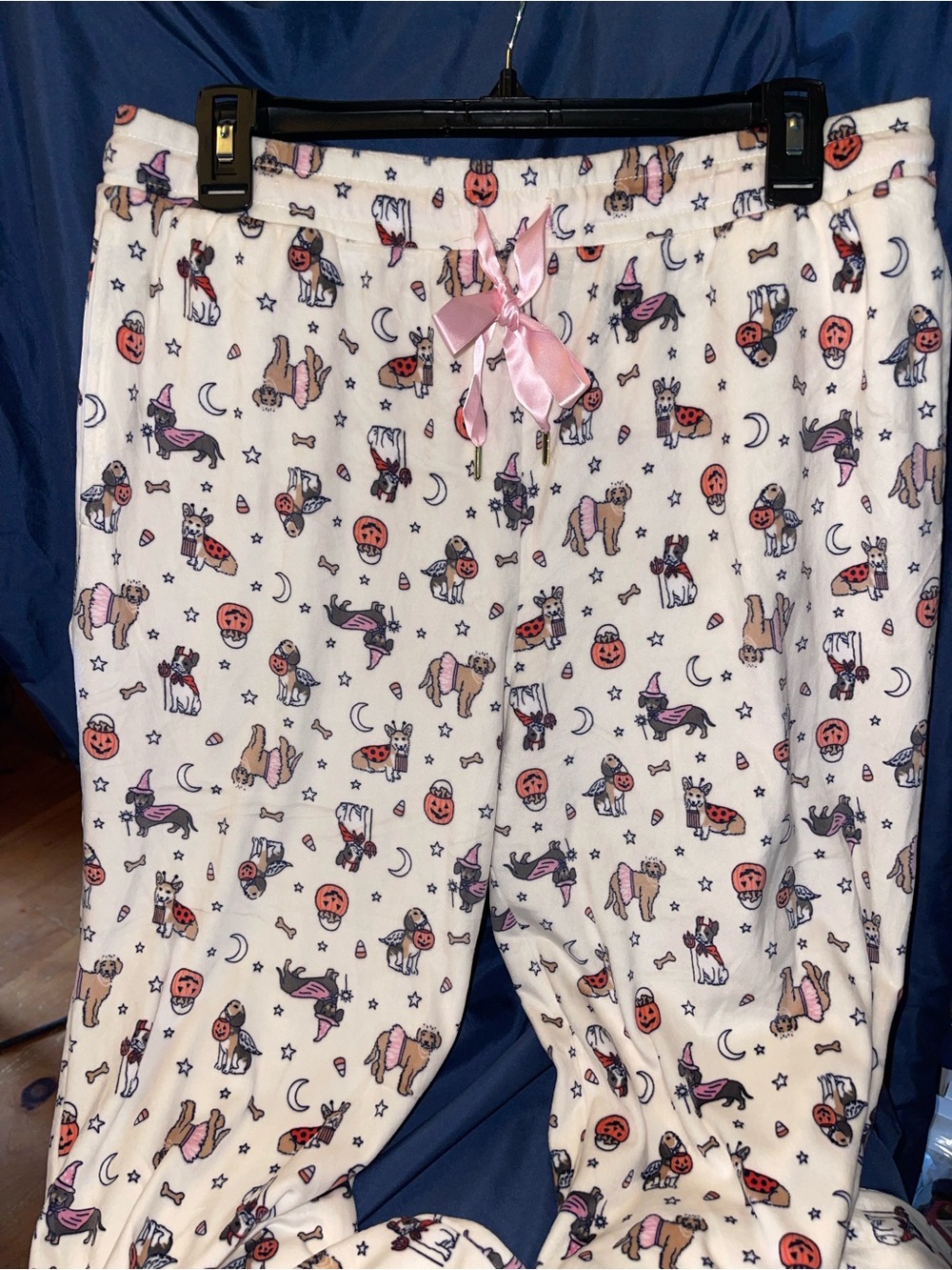 Jaclyn New York Halloween Puppy-Print Women's Pajama Pants with Pink Bow